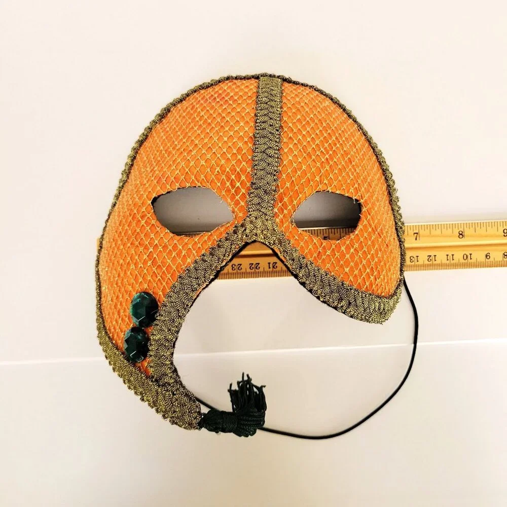 Costume Eye Mask Orange Ornate Masquerade Carnival Mardi Gras Vintage Handmade